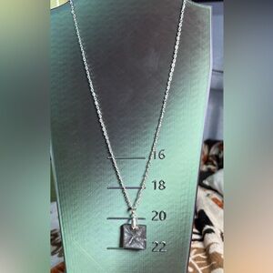 Gray and Silver Square UV Resin Pendant Necklace